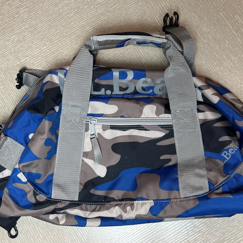 L.L. Bean Blue and Gray Small Duffel Bag with Camouflage Design